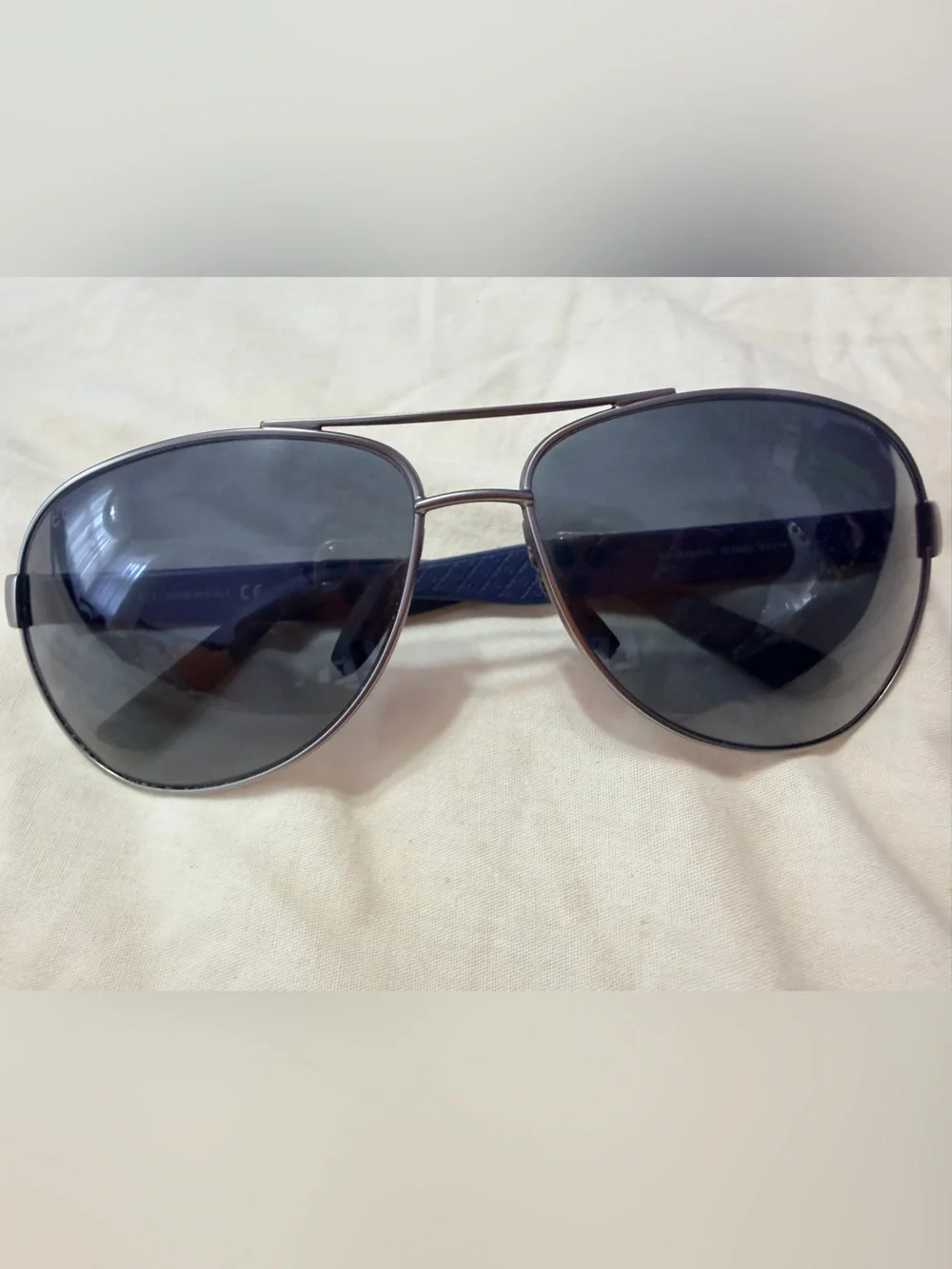 Gucci Men’s Silver Aviator Sunglasses with Blue Temples GG 2229/F/S 8EQHD